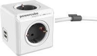 Skjøtekontakt, kombi, jordet + USB A, PowerCube Extended