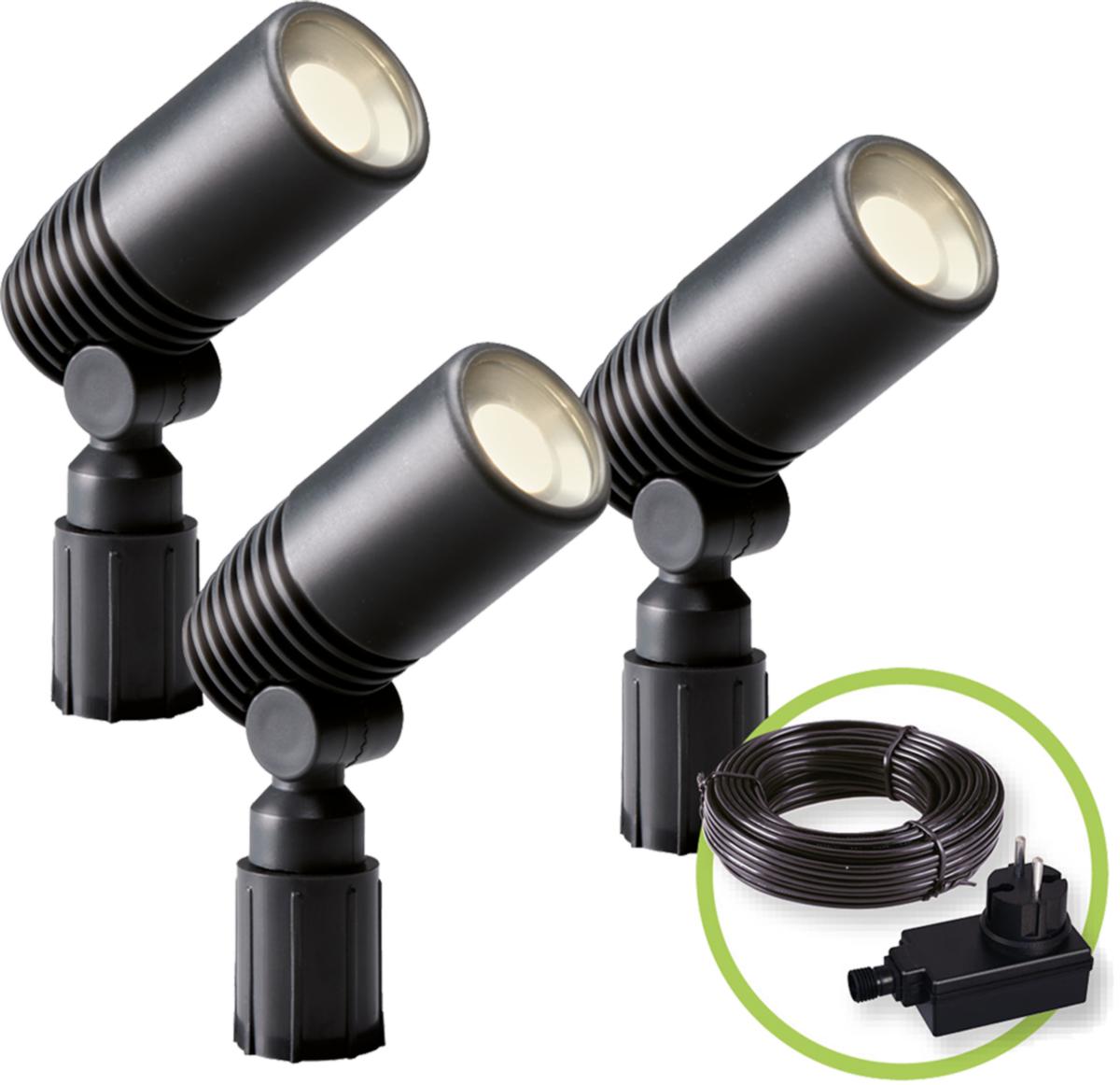 Hagebelysning LED, spotlight, 3-pakk inkl trafo, Alder -