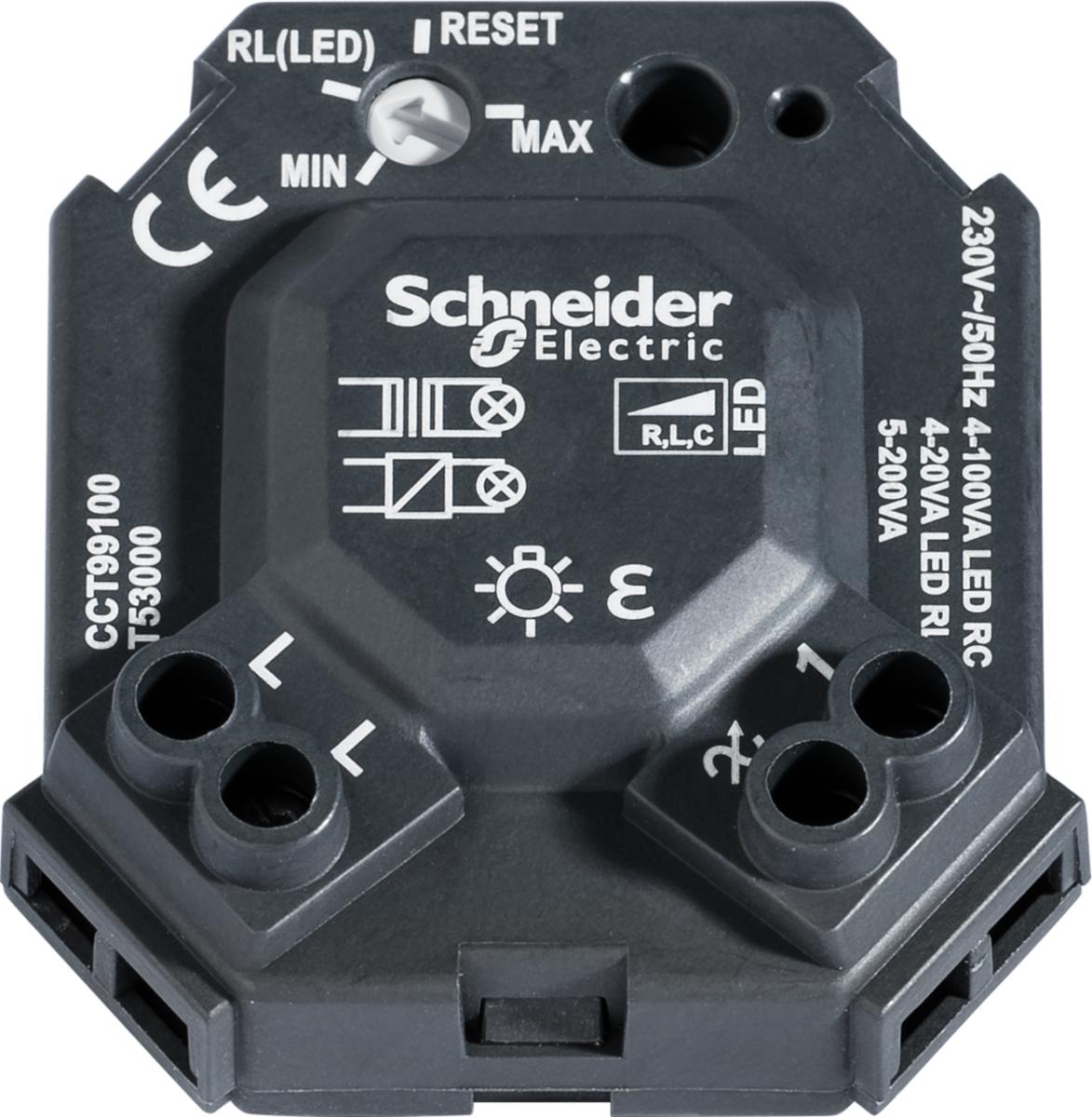 Dosdimmer, universal för LED, glödljus, halogenlampor 230 V, lågvoltshalogen, 4-100 W, Schneider, inkl impulsfjädrar - DIMMER PUCK UNIVERS LED 4-100W INKL IMPULSFJÆR SCHNEIDER