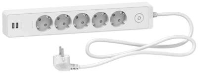 Skjøtekontakt,5-V,jordet+USB A med bryter, Unica Extend, hvit