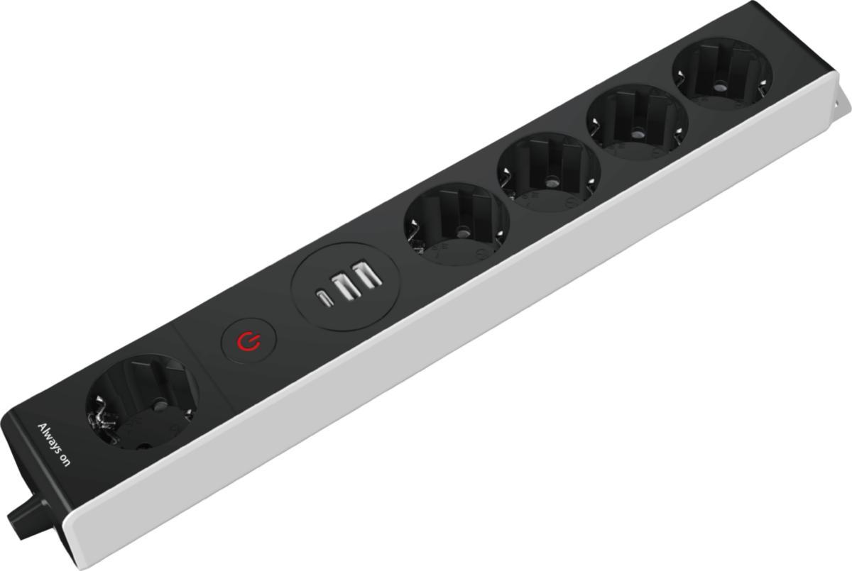 Skjøtekontakt, kombi, jordet + USB A + USB C, PD Power Delivery og bryter - Skjøteledning 5+2+1kombi,bryte 5jord+2USBA+1USBC H05VV-F 1.5M