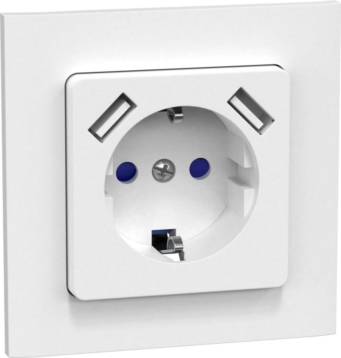 Vegguttak, innfeldt, jordet, med USB, Connect 2 Home, Gelia - VEGGUTTAK 1-V+2 USB INF JORD HVIT 16A 2,1A CONNECT 2 HOME