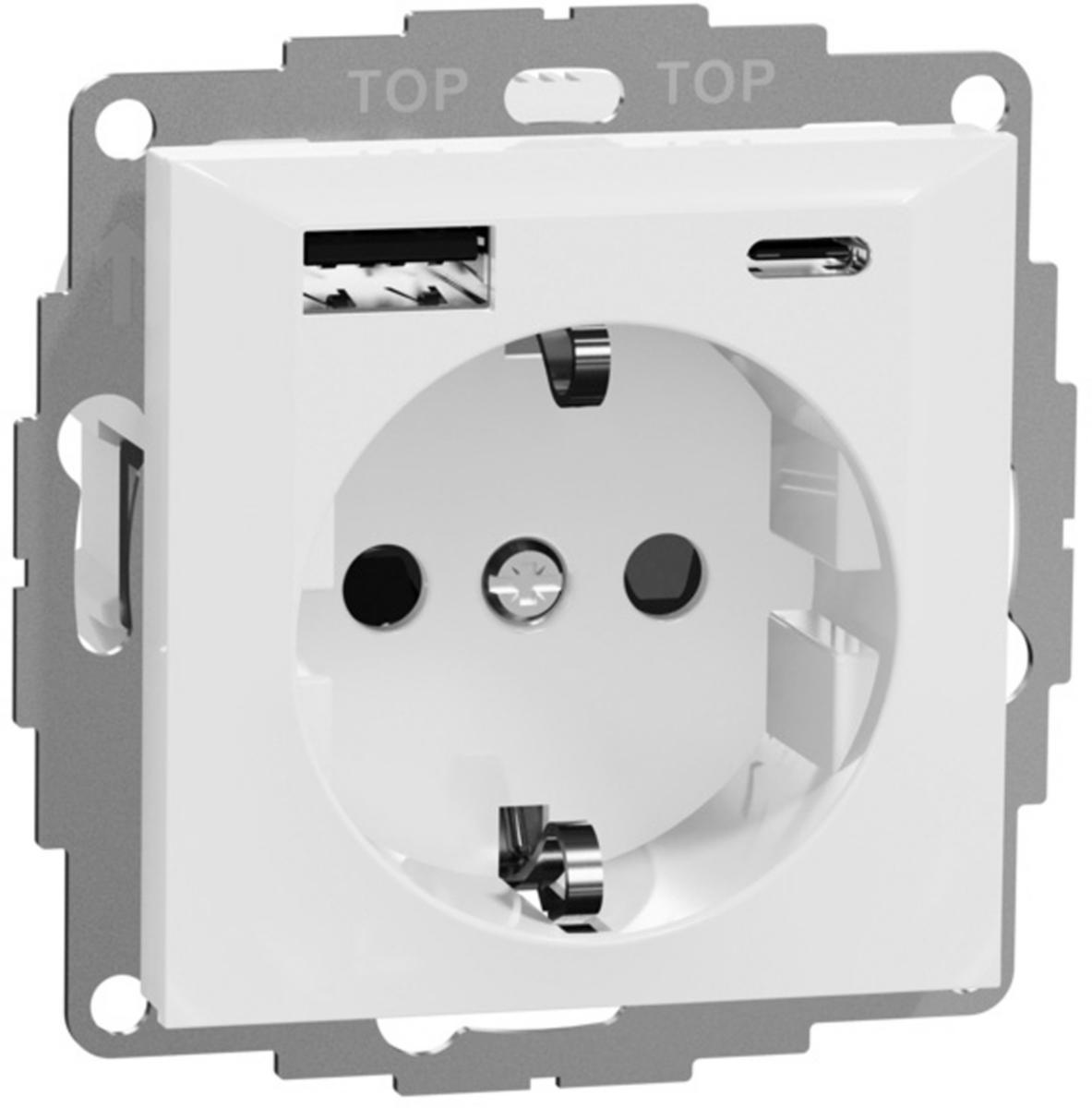 Vägguttag, infällt, jordat, USB A+C, exkl ram, Elko RS - 