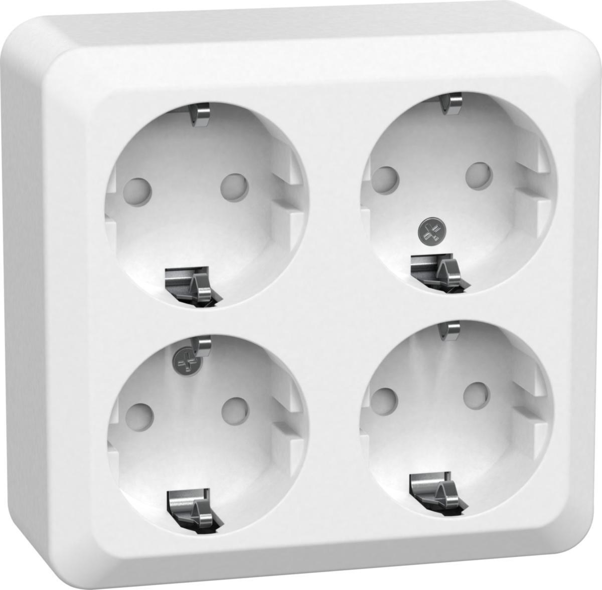 Vegguttak, utenpåliggende, jordet, Conntect 2 Home, Gelia - VEGGUTTAK 4-V UTP JORD HVIT 16A CONNECT 2 HOME