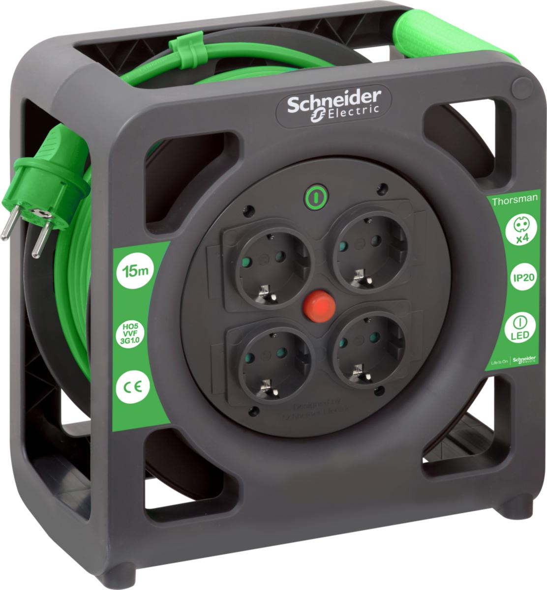 Kabelrulle, jordet, Compact - Kabeltrommel 15M 3G1.0 IP20 H05VVF SCHNEIDER