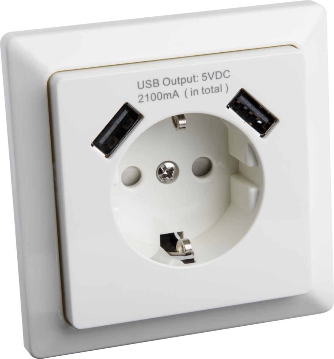 Vegguttak, innfeldt, jordet, 1-veis med barnevern og 2 USB, Atia -