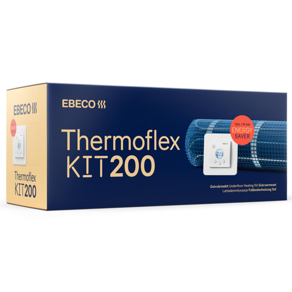 Golvvärme, Ebeco Thermoflex Kit 200, kabelmatta - VARMEKABELMATTE 120W/M2 11.5M2 THERMOFLEX KIT MED TERMOSTAT