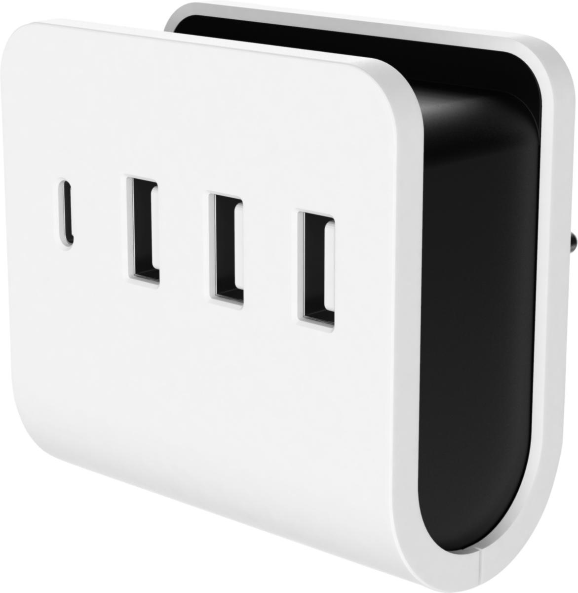 Stikkontakt, USB 4-veis - STØPSEL MED 4 USB LADER 2400 mA PR PORT