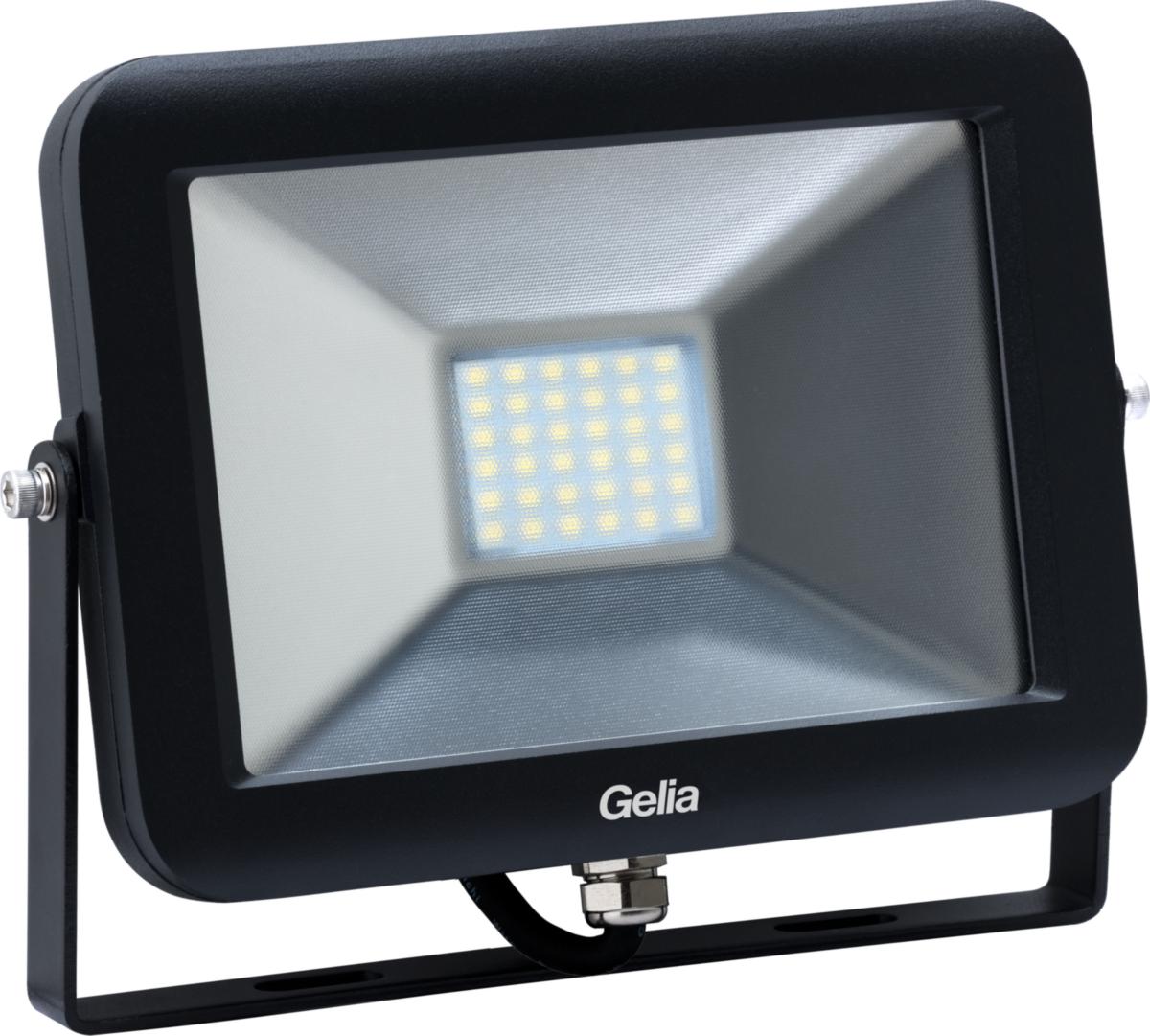 Lyskaster LED, Gelia - LYSKASTER LED 50W SVART IP65 0.5M KABEL M STØPSEL