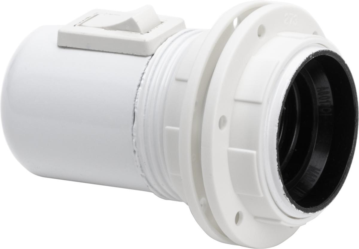 Lampeholder E27, gjenget, med vippestrømsbryter - LAMPEH. E27 GJENGER/BRYTER HVIT 2/RING
