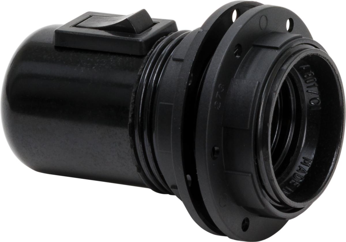 Lampeholder E27, gjenget, med vippestrømsbryter - LAMPH E27 SORT GJENGET M/BR. VIPP 2ST-RINGAR