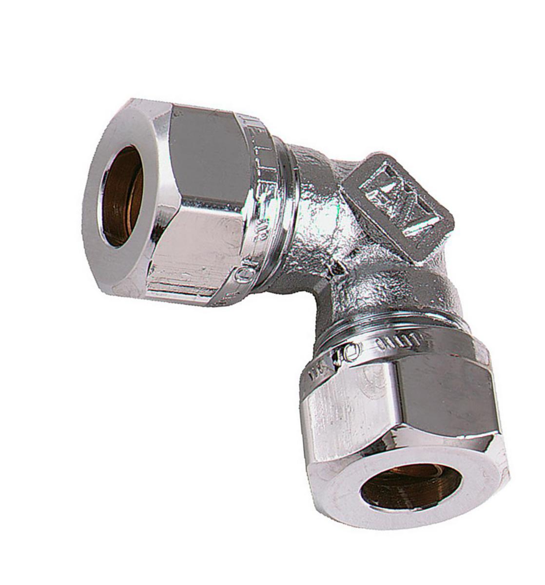 Vinkelkoppling 90° VA 1139, förkromade, Vatette - Kobberrørsvinkel Fkr 15mm Fkr 15mm
