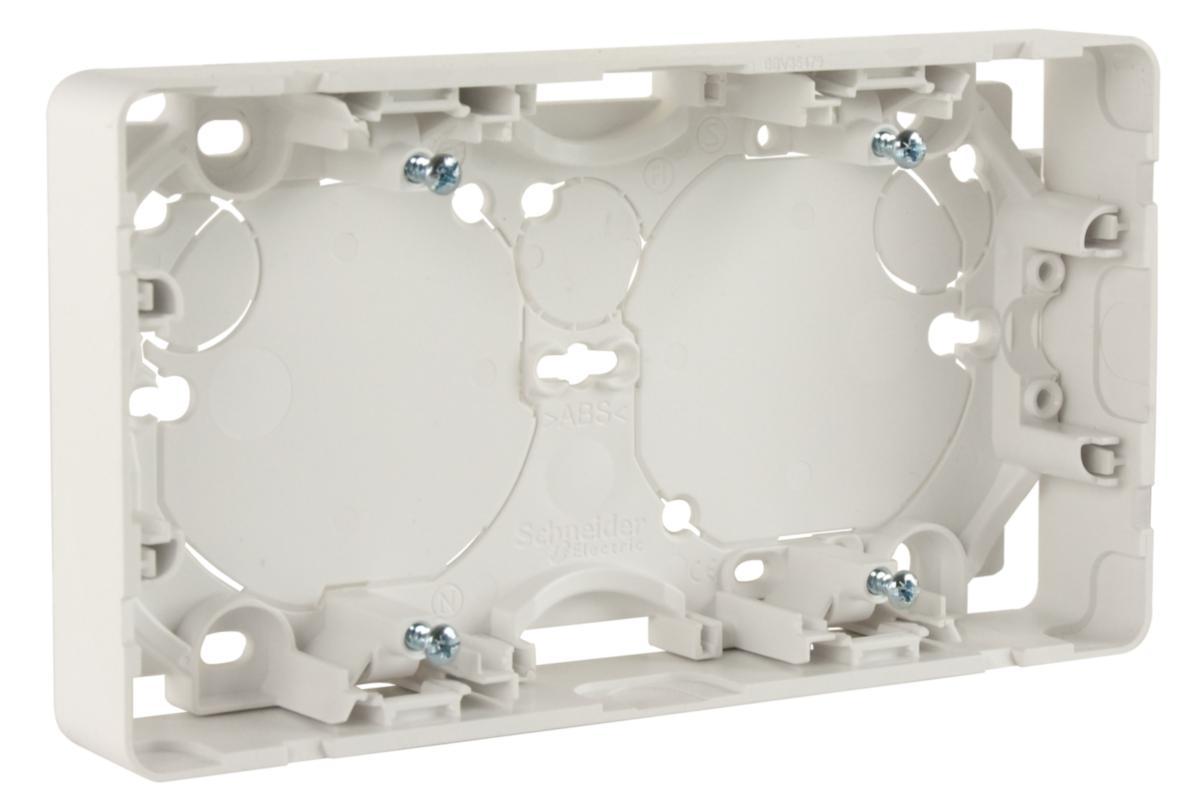 Forhøyningsramme med bunnplate, for innfeldte strømbrytere, Exxact, Schneider - Forhøyningsramme 2 rom 21 mm Exxact hvit blister