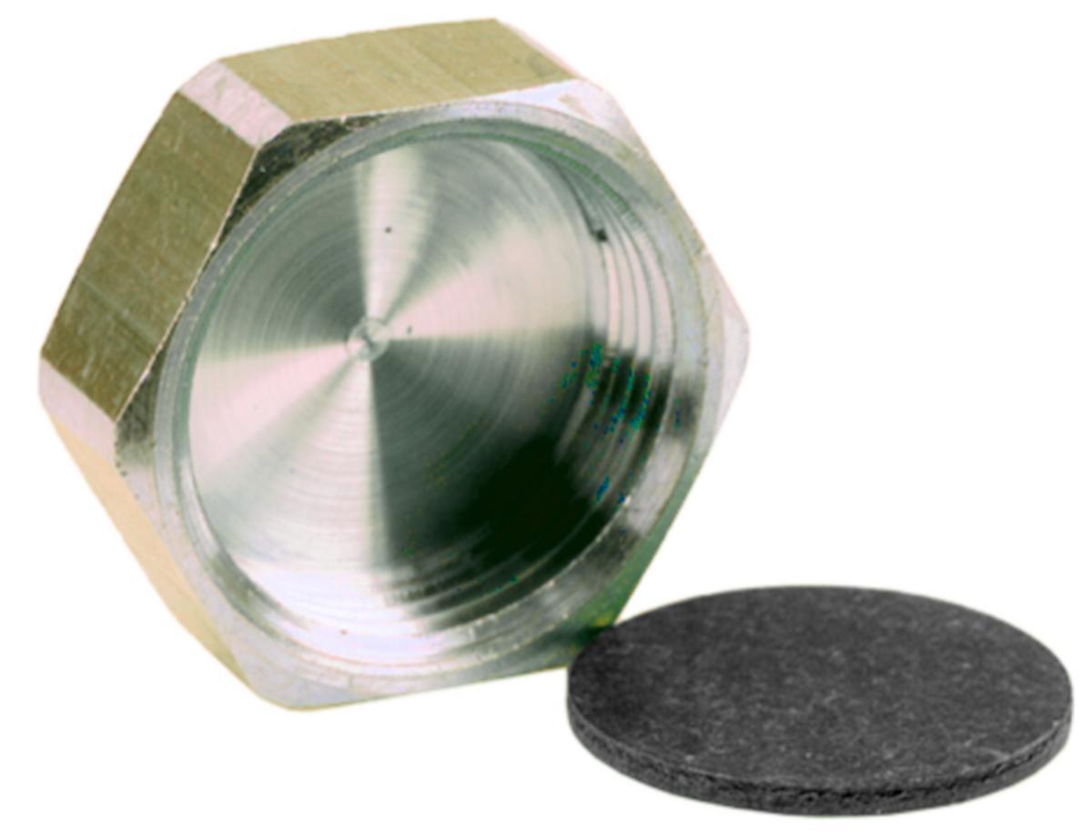 Kappe av metall, inv gjenge med pakning - LOKK MED PAKNING   R10 MESSING 
